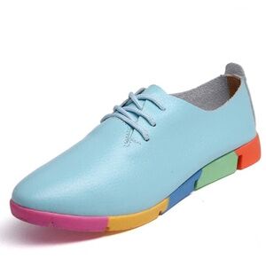 NWOT Leather Lace-up Casual Oxford Walking Shoes Lightweight Multicoloured Soles